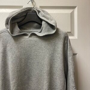 Gap Men's Medium Solid Gray Thermal Lined Jersey Knit Hoodie Raw Curved Hem Warm
